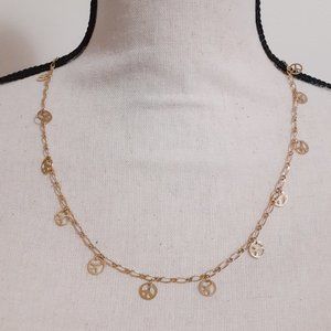 Fun Goldtone Peace Sign Necklace 22"